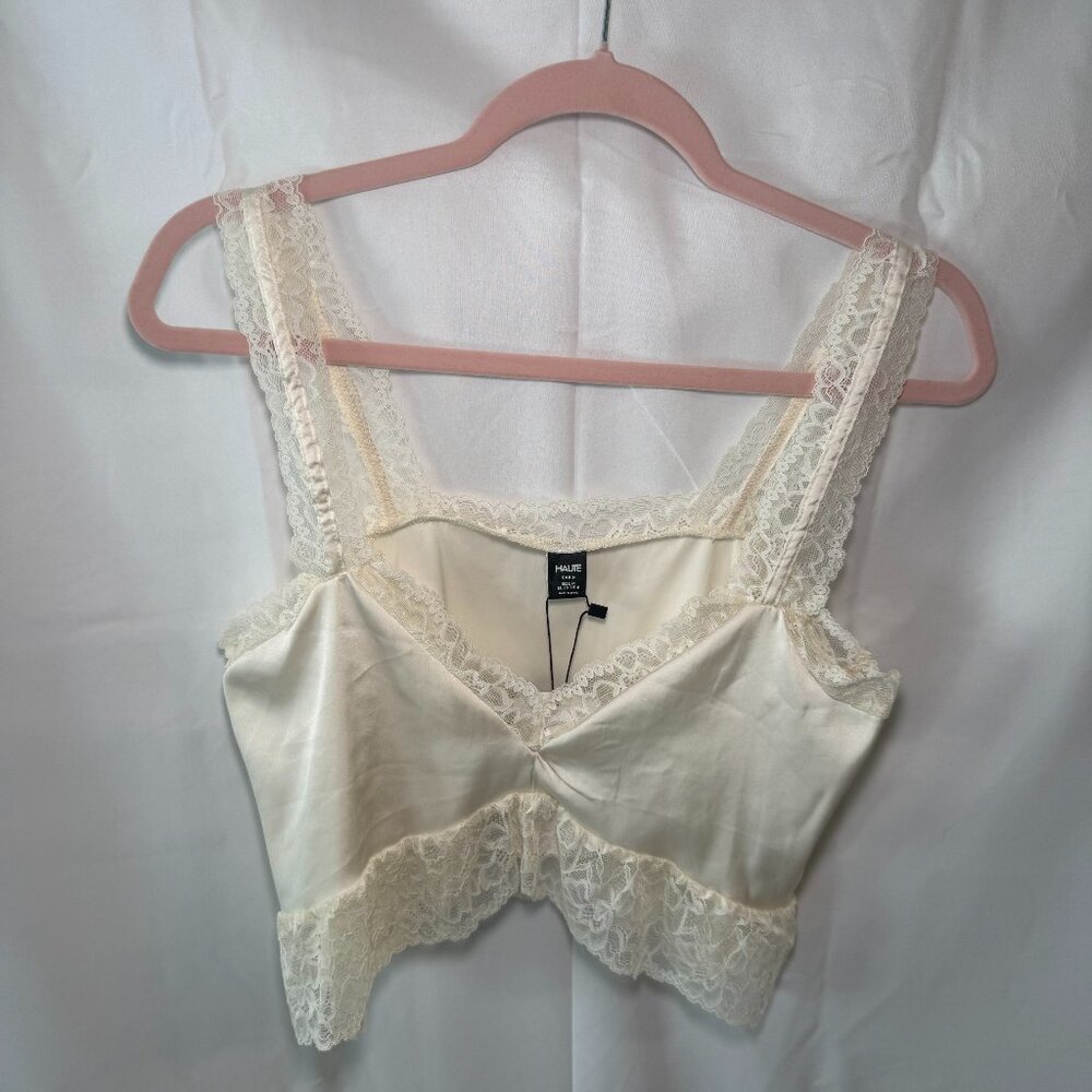 Haute Satin Lace Trim Camisole Lingerie Crop Top – Ivory